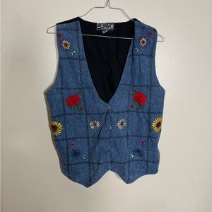 vintage Agapo Collection embroidered denim vest floral patchwork Cottagecore